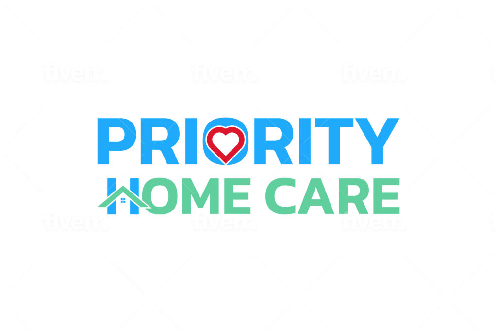 priority home care with a house on the H and heart in the O